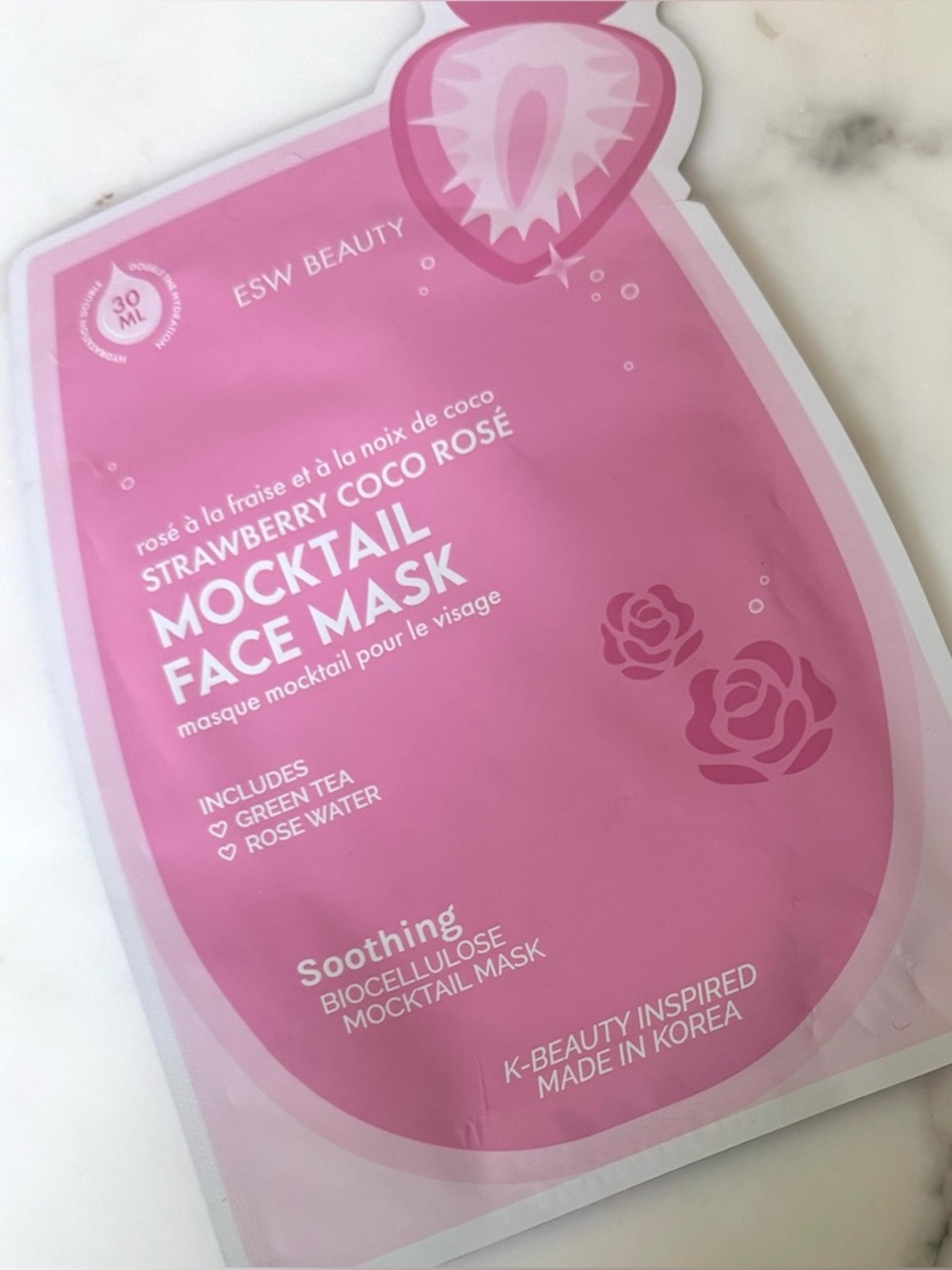 ESW Beauty Strawberry Coco Rosé Mocktail Face Mask — Soothing Pink Sheet Mask